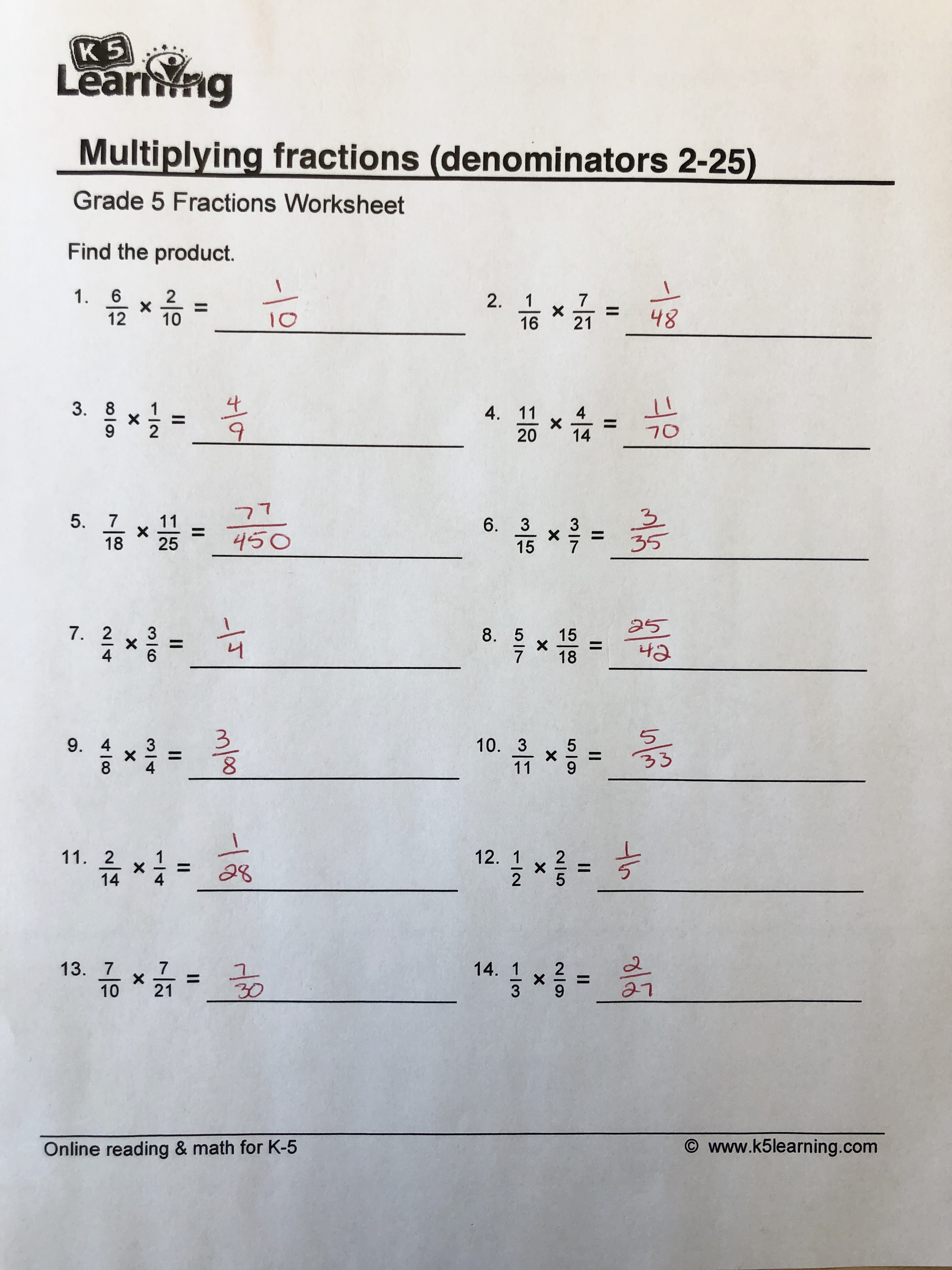 Multiplying Fractions And Whole Numbers Worksheet Answer Key